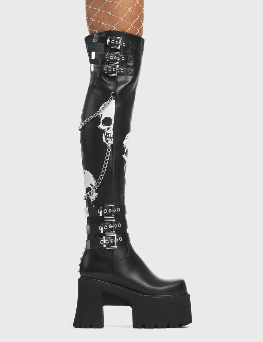 Nemesis Chunky Platform Thigh High Boots - LAMODA