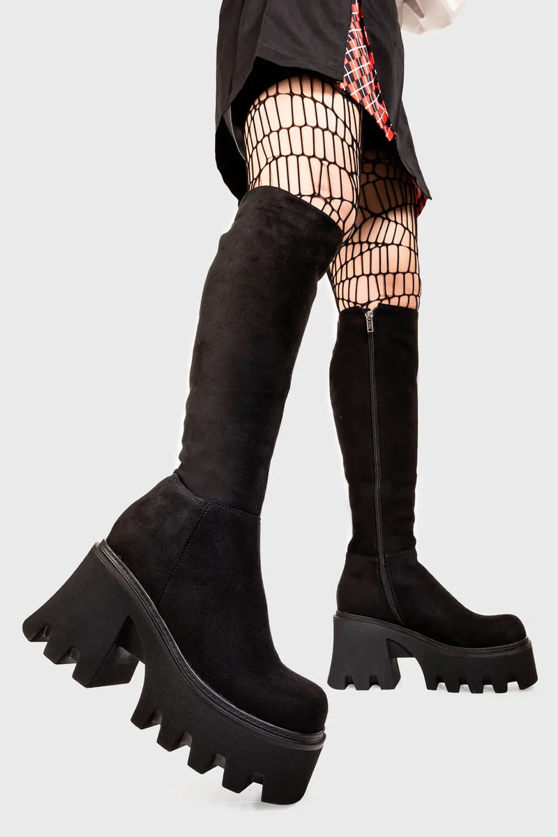 Knee Make A Stand Faux Suede Platform Boots Boots Kali Faux Suede