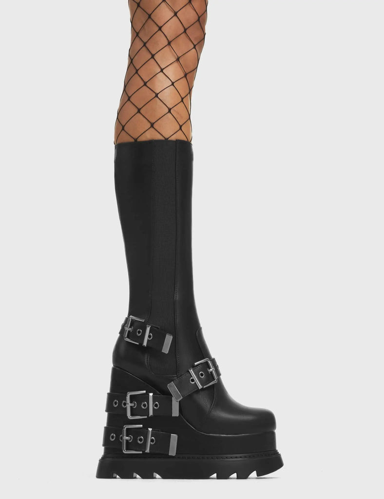 Causing Riots Chunky Platform Calf Boots lamodawebsite