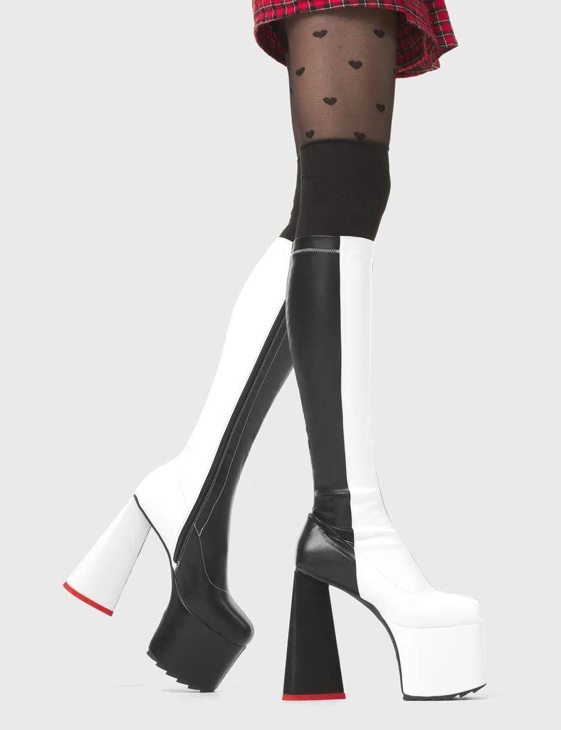 Cruella Stretchy Platform Knee High Boots LAMODA