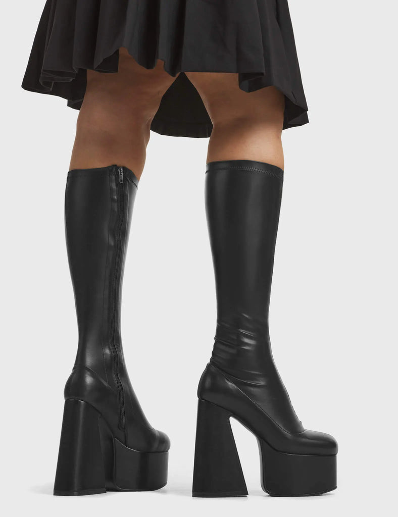 Hate You Super Stretch Platform Knee High Boots LAMODA