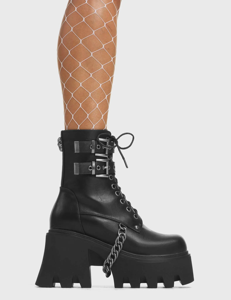 Chaussures Plateforme Femme LAMODA Interstellar - Noir, 4 Sangles Réglables, Boucles Argent, Zip Arrière - 12