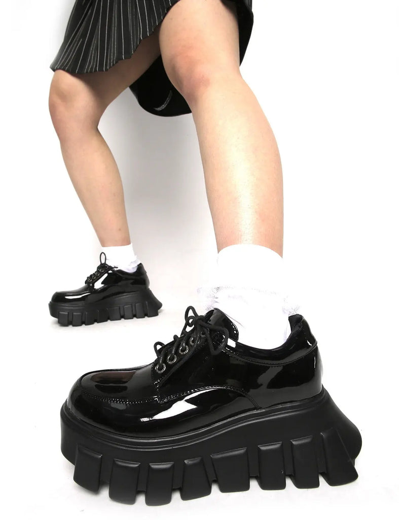 Lamoda Black Hole Chunky Platform Sneakers Black Patent Gothic Alternative lamodawebsite