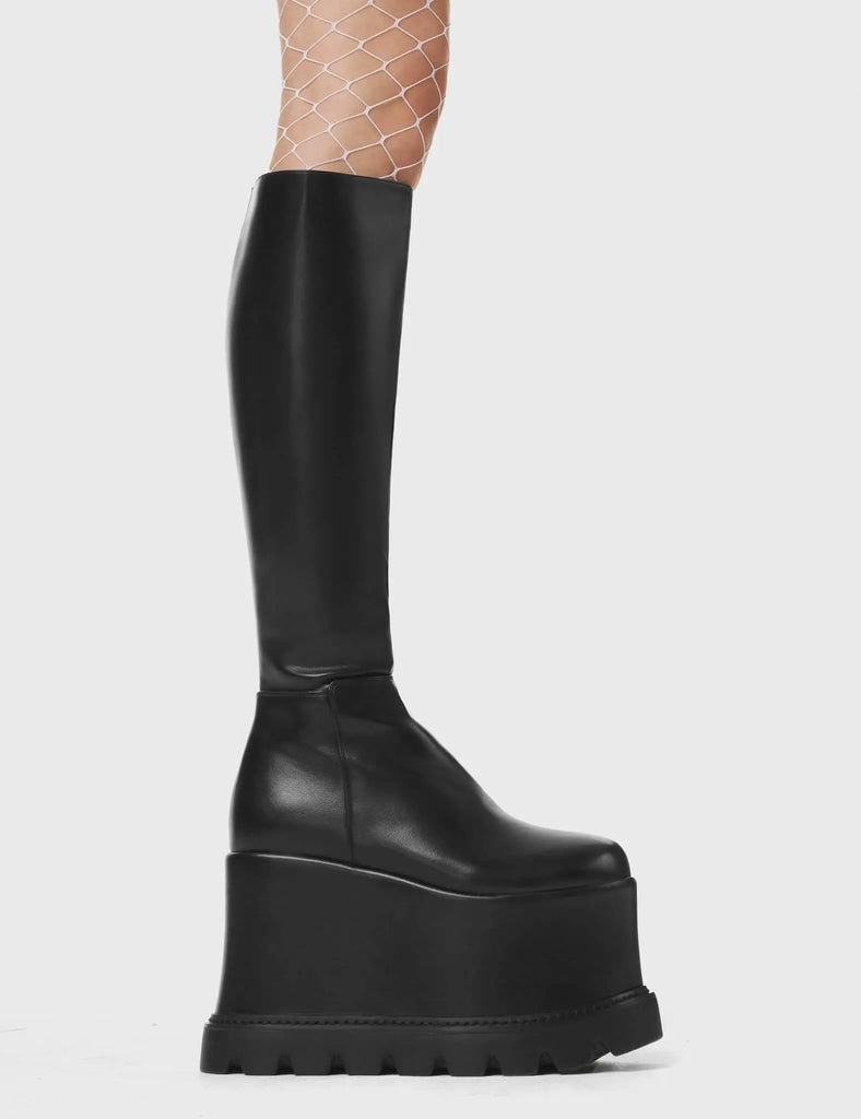 Out The Gate Chunky Platform Knee High Boots LAMODA