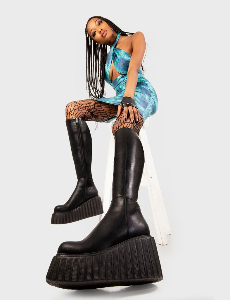 Pillow Talk Chunky Creeper Platform Knee High Boots lamodawebsite