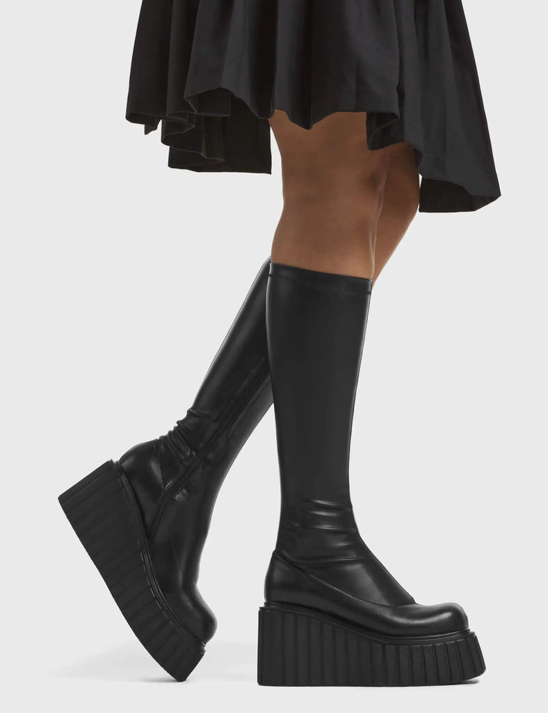 Pillow Talk Super Stretch Chunky Creeper Platform Knee High Boots LAMODA