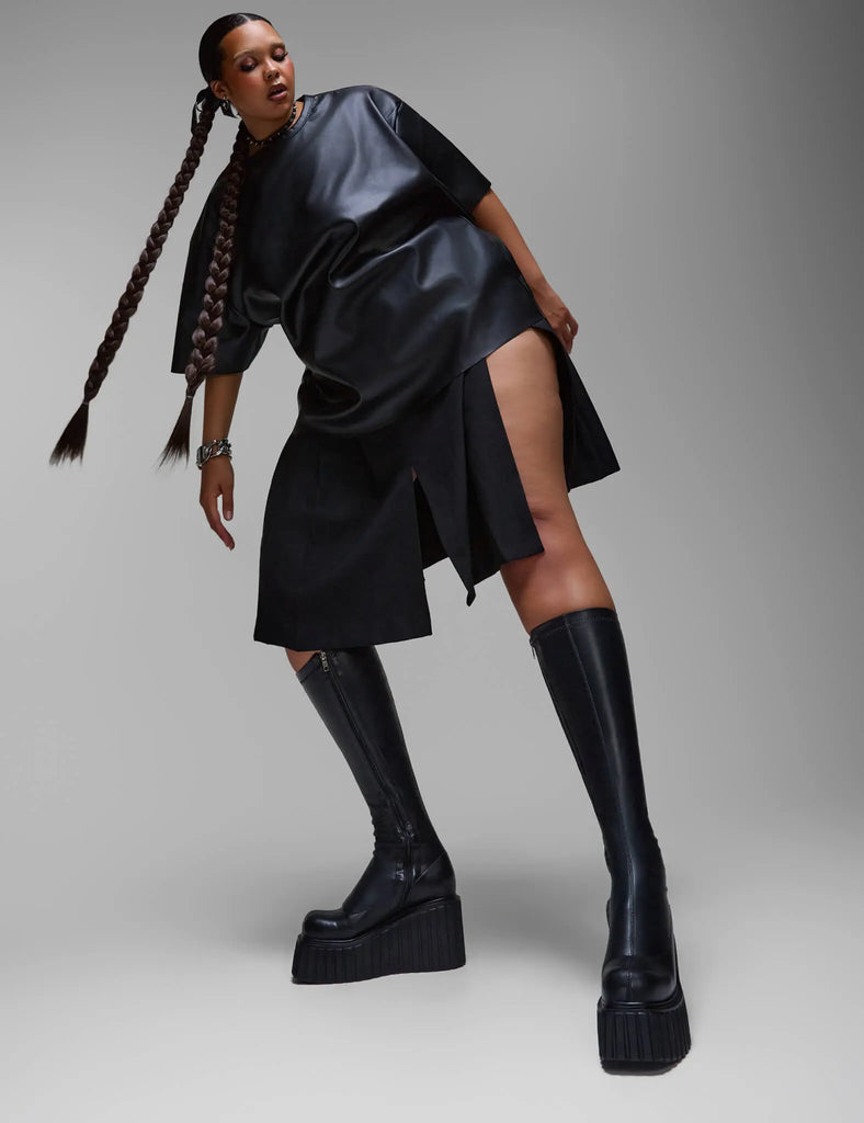 Pillow Talk Super Stretch Chunky Creeper Platform Knee High Boots LAMODA