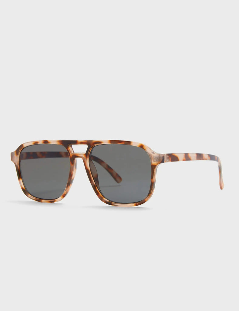 Shelly Aviator Sunglasses. These Aviator sunglasses feature a Brown Leopard print frame, and a Dark Purple / Black tinted lens.