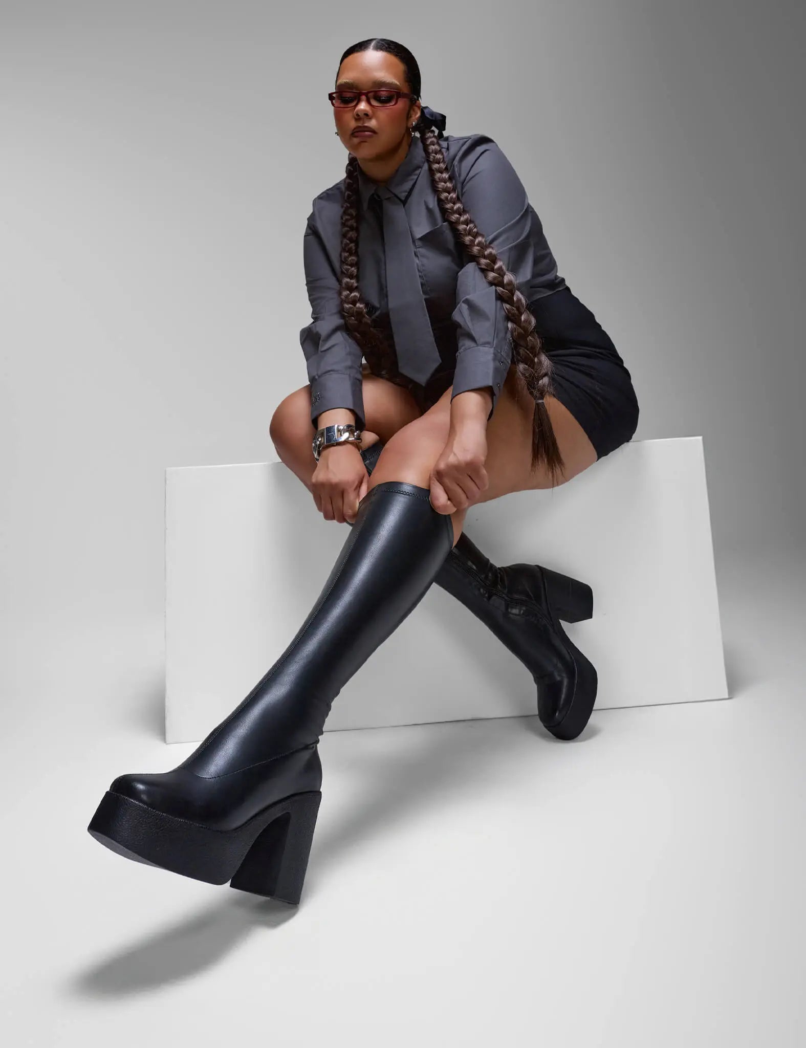 Slick Nicks Super Stretch Platform Knee High Boots LAMODA