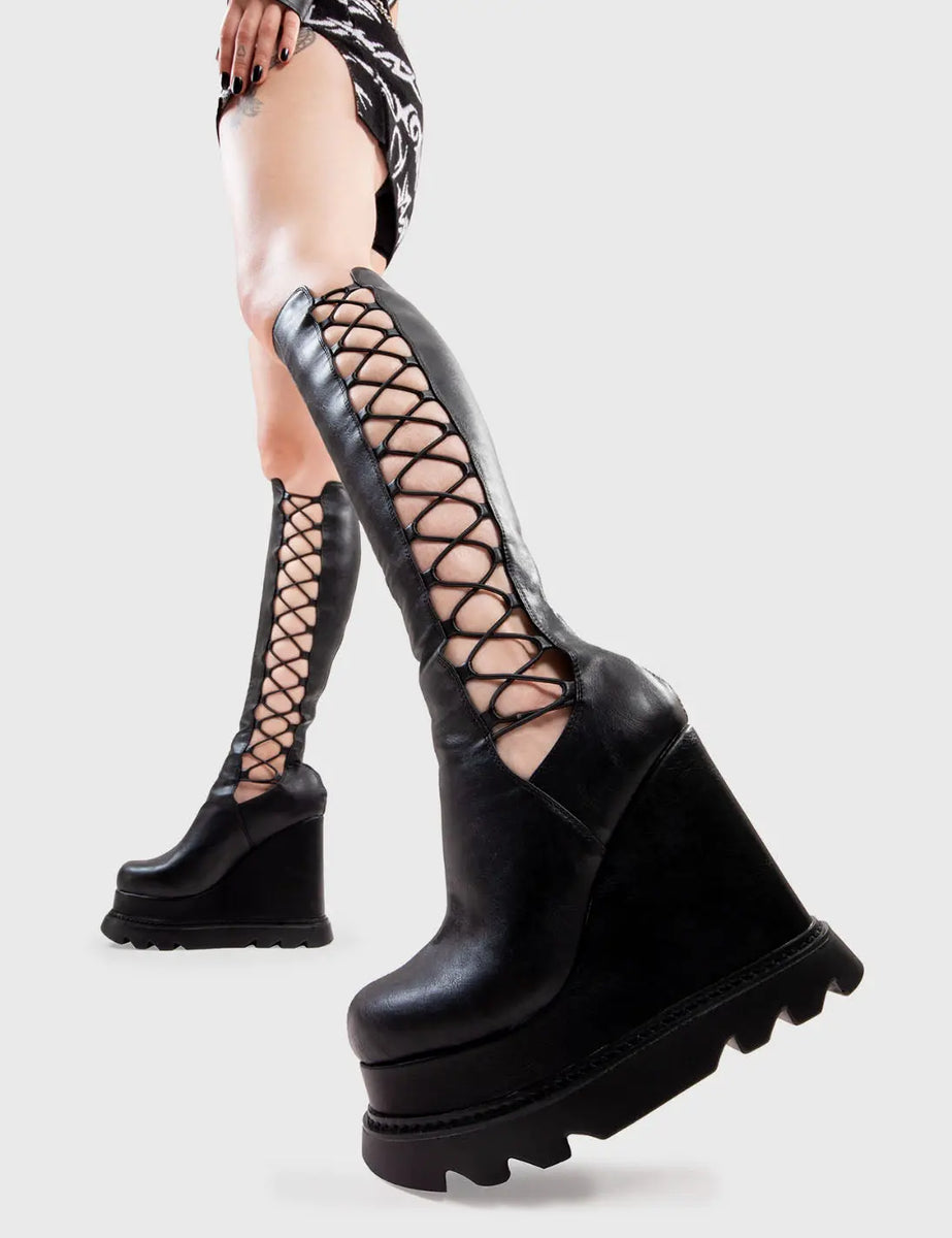 String Along Chunky Platform Knee High Boots - LAMODA