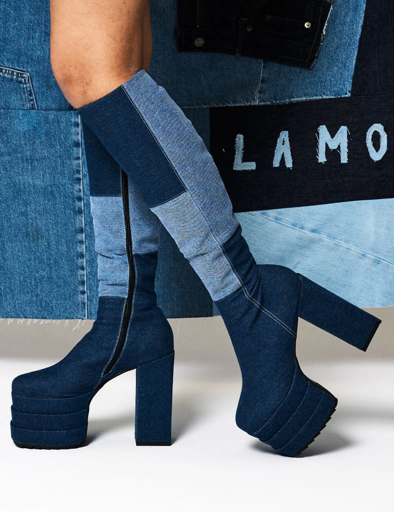 Talk Of The Town Platform Knee High Boots lamodawebsite