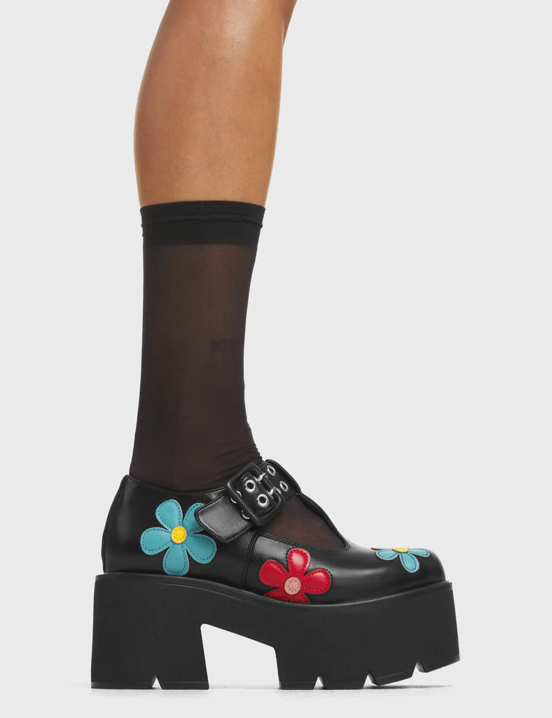 Watch Me Chunky Mary Jane Shoes Flower LAMODA