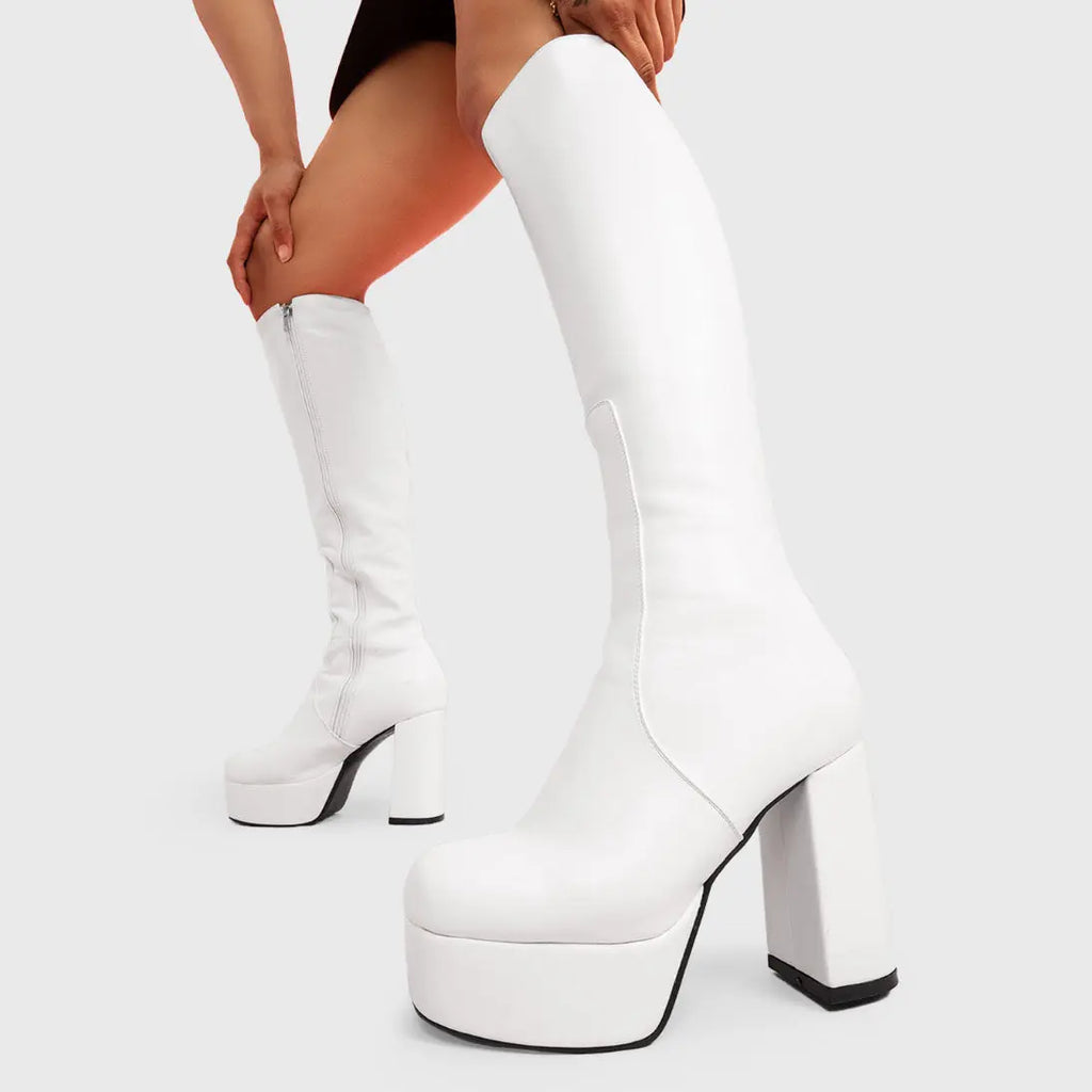 Whatta Showdown Wide Calf Platform Knee High Boots lamodawebsite