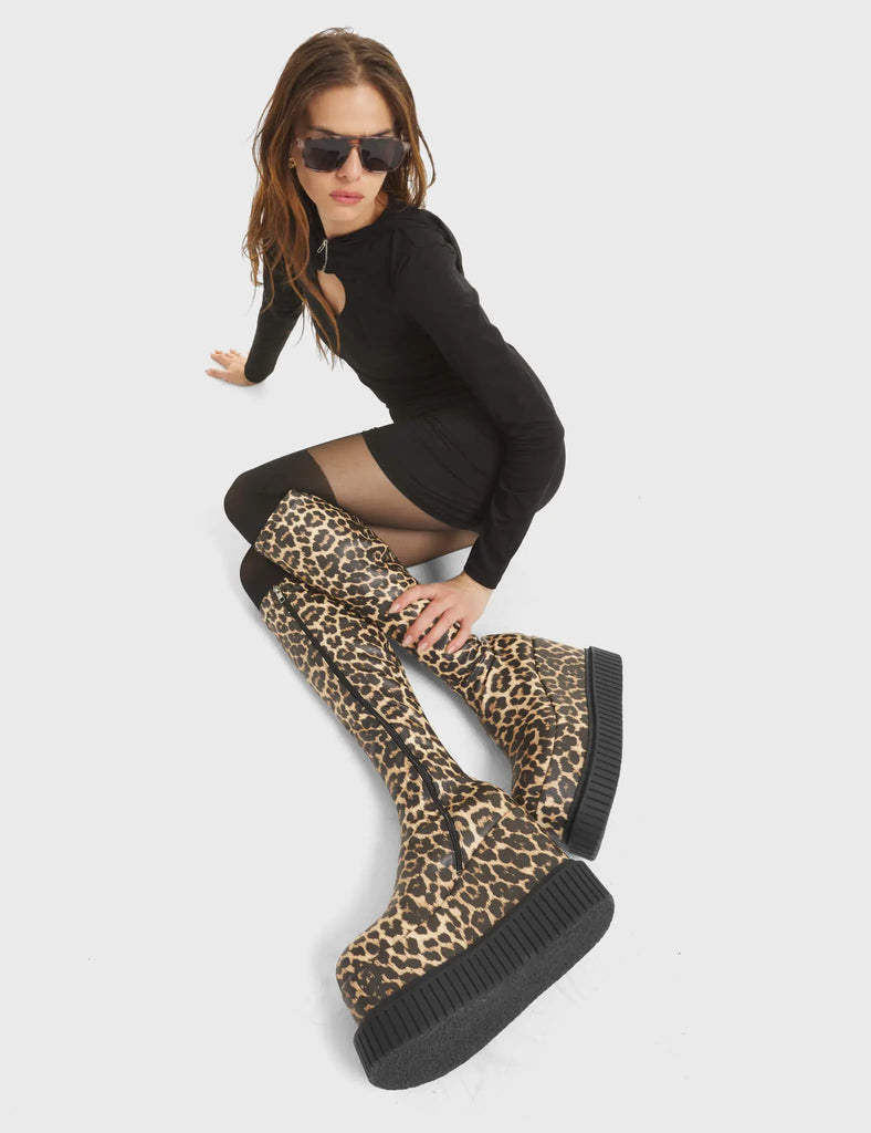 You're Wild Chunky Platform Creeper Knee High Boots LAMODA