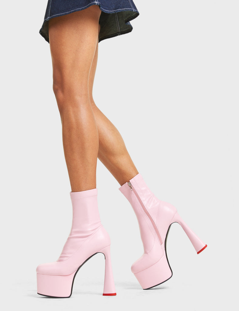 CAN'T STOP

Addicted Platform Ankle Boots in Pink stretch faux leather. These platform boots feature on our platform sole in additon to a heart shaped heel with a red heart at the bottom. reach new heights in your fashion game. Made with eco-friendly materials and 100% cruelty-free, these platform boots are as ethical as they are on point.

- Platform Height
- Heel Height
- Zipper
- Stretchy Material
- Ankle Length
- Platform sole
- Heart Heel
- Heart Detail
- 100% vegan

SKU: LMF 4467 - PinkStretchPU