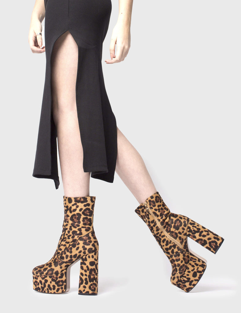 GET WILD WITH IT!  

Adore You Platform Ankle Boots in Leopard Print faux suede. These faux suede vegan Platform Ankle Boots feature a Leopard print design and our High Platform sole, making them the only choice to elevate your look! Made with eco-friendly materials and 100% cruelty-free, these boots are as ethical as they are wild!


- Platform Height: 2.5 inch
- Heel Height: 5.5 inch 
- Mid ankle length 
- Matching zipper
- High Platform sole
- Round toe 
- 100% vegan 

SKU: LMF 0119 - BrownLEO