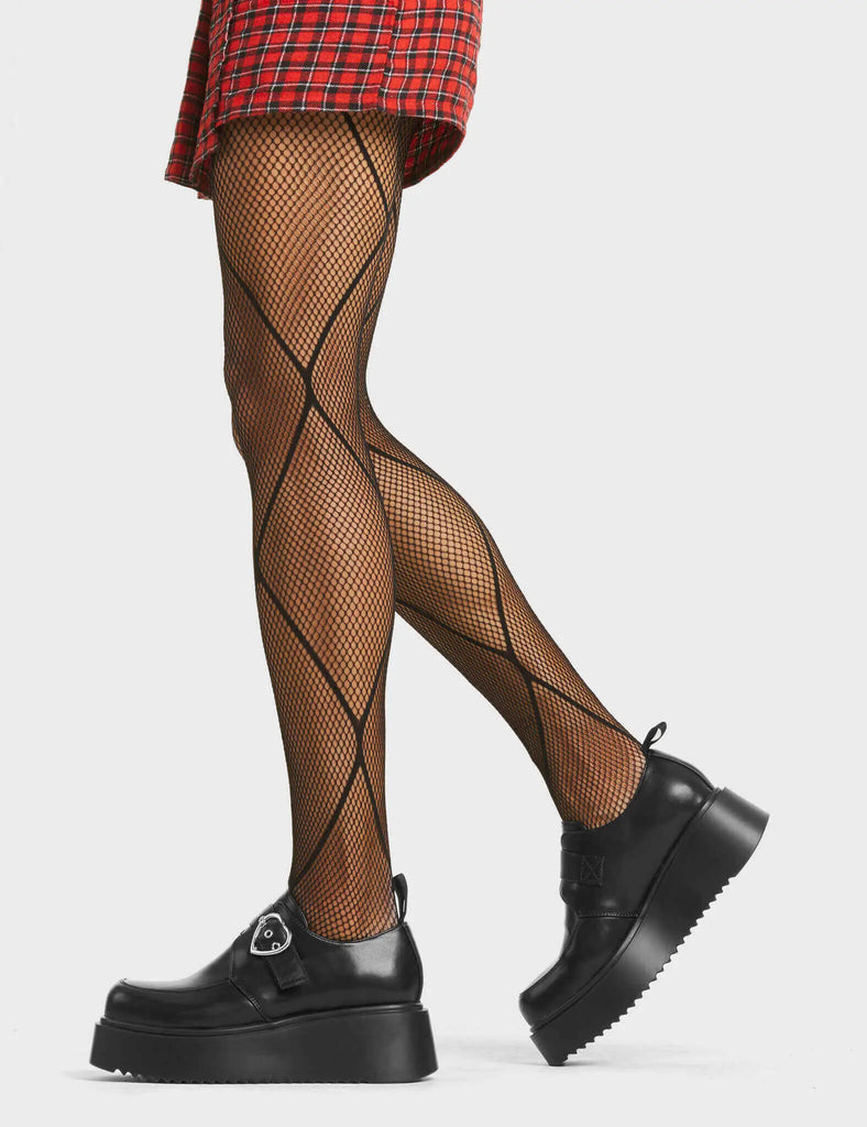 RAVING ALL NIGHT
 
 After Party Chunky Platform Shoes in Black Patent faux leather. These black shoes feature an adjustable black strap with silver eyelets and a silver heart shaped buckle. Made with eco-friendly materials and 100% cruelty-free, these platform boots are as ethical as they are lovely!
 
 - Platform Height
 - Adjustable Strap
 - Heart shaped buckle
 - Chunky Platform sole
 - Silver Eyelets
 - Round Toe
 - 100% vegan
 
 SKU: LMF 4012 - BlackPU