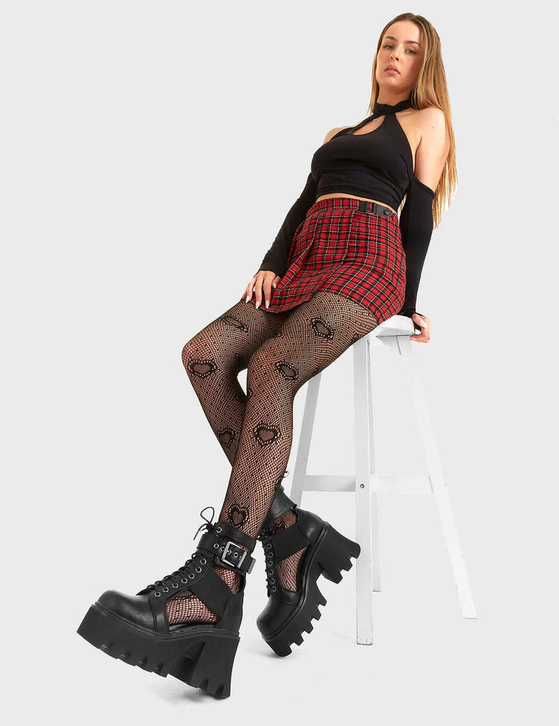 Vacation Vibes
 
 Busy Chunky Platform Ankle Boots in Black faux leather. These Black vegan Boots feature an adjustable lace up details with cut out detail on the side of the boot, relax in style and comfort. Made with eco-friendly materials and 100% cruelty-free.
 
 
 - Platform Height: 3.3 inch
 - Guseet detail
 - Wide ankle and calf friendly 
 - Black zipper
 - Black laces and silver eyelets 
 - Cut out detail
 - Chunky sole
 - Round Toe
 - 100% vegan 
 
 SKU: LMF 1245 - BlackPU