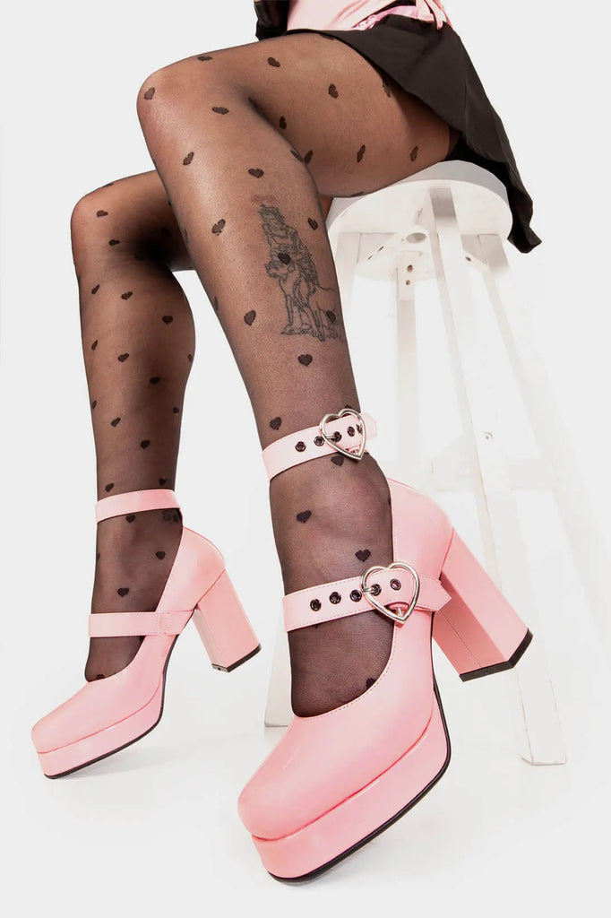 Tippy Toes

Chrome Hearts Platform Heels in Pink Patent faux leather. These pink vegan Platform Heels feature two adjustable pink straps with heart shaped buckles and silver eyelets, experiencing pure bliss with every step. Made with eco-friendly materials and 100% cruelty-free, these platform boots are as ethical as they are dreamy.

- Platform Height
- Heel Height
- Two pink adjustable straps with silver eyelets
- Heart shaped buckles
- Platform sole
- Square Toe 
- 100% vegan 

SKU: LMF 2159 - PinkPAT