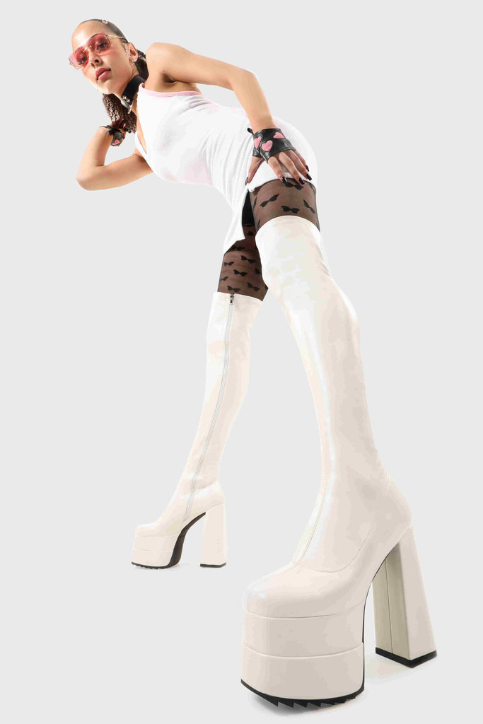 Ground Breaking

Fantasies Wide Calf Platform Thigh High Boots in White Stretch faux leather. These platform boots feature on our double stack platform sole, leave them with a lasting impression. Made with eco-friendly materials and 100% cruelty-free, these platform boots are as ethical as they are Ground Breaking!

- Platform Height
- Heel Height
- Wide Fit
- White Zip 
- Thigh high length
- Shark's teeth grip
- Chunky Platform sole
- Round Toe 
- 100% vegan 

SKU: LMF 2698 - WhitePU - WIDE FIT