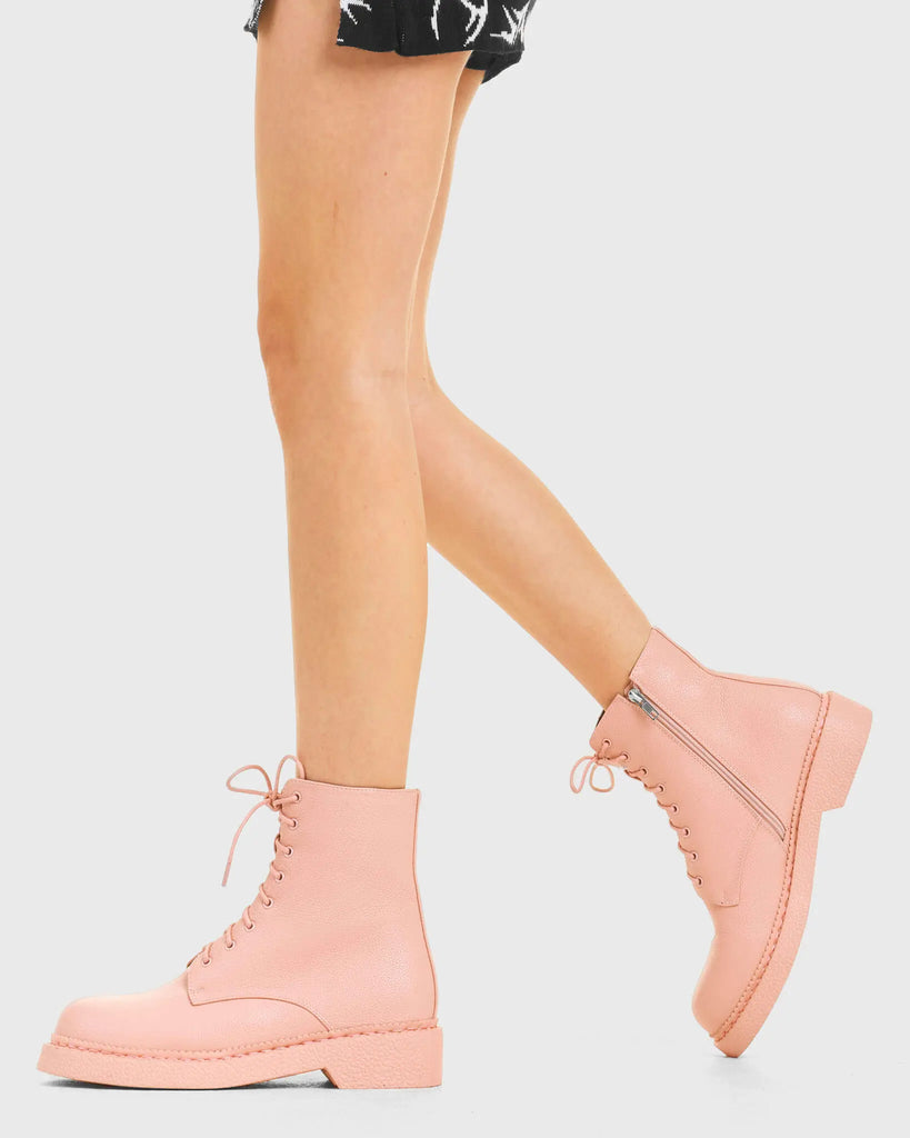 In a While Ankle Boots in Pink. Features include Pink Laces.