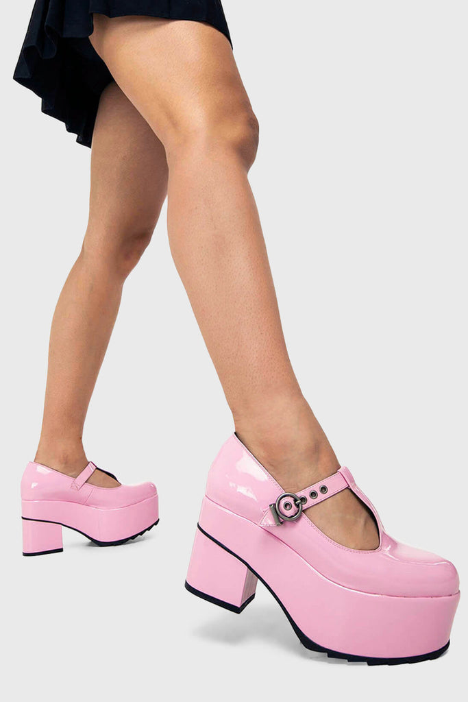 THE ICON
 
 Last Chance Chunky Platform Mary Jane Shoes in Pink Patent. These Mary Janes feature a Chunky and comfortable Platform sole. Everyone needs a pairs of Mary Janes! Made with eco-friendly materials and 100% cruelty-free, these Mary Janes are as ethical as they are cute!
 
 
 - Platform Height: 3 inch
 - T Bar structure
 - O shaped buckles and silver eyelets
 - Chunky Platform sole
 - Round toe 
 - 100% vegan 
 
 SKU: LMF 1401 - PinkPAT