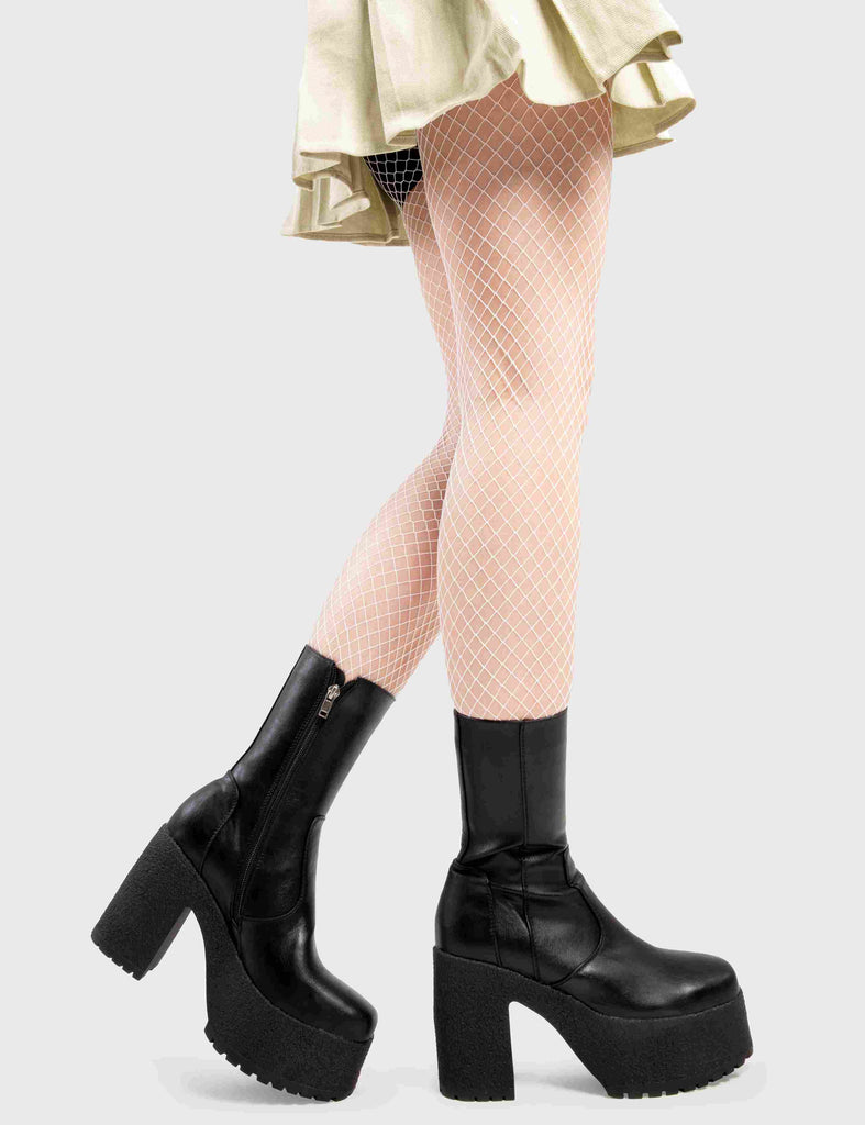 Spicy Platforms
 
 Mannequin Worthy Platform Ankle Boots in Black faux leather. These platform boots feature on our chunky platform sole, set hot trends step by step. Made with eco-friendly materials and 100% cruelty-free, these platform boots are as ethical as they are HOT!
 
 - Platform Height
 - Heel Height
 - Black Zipper
 - Mid ankle length
 - Chunky Platform sole
 - Rubber grip
 - Round Toe 
 - 100% vegan 
 
 SKU: LMF 2809 - BlackPU