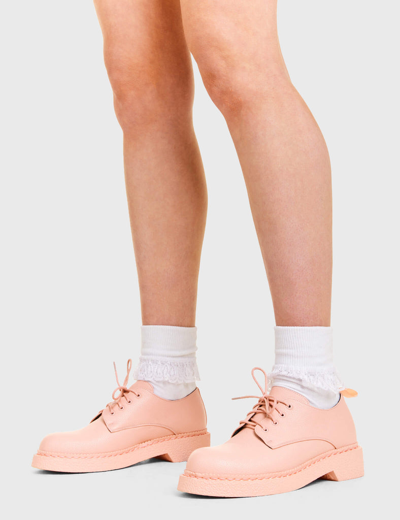 Stay in Skool Shoes in Pink. Features include Pink Laces.