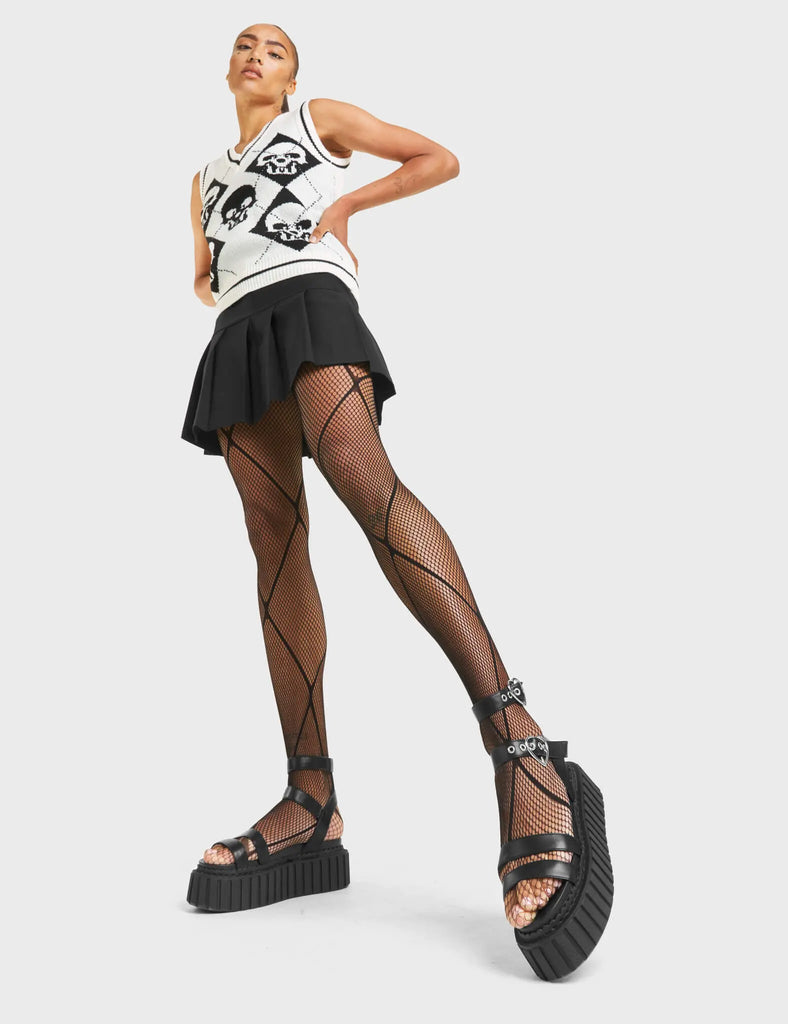 ICARUS DREAM
 
 Walkin' On Sunshine Chunky Platform Creeper Sandals in Black faux leather. These creeper sandals feature a multiple strap cut out design, including two adjustable straps with silver eyelets and heart shaped buckles. Made with eco-friendly materials and 100% cruelty-free, these platform sandals are as ethical as they are Loving!
 
 - Platform Height
 - Multiple Strap Design
 - Silver Eyelets
 - Heart Shaped Buckles
 - Platform Creeper Sole
 - Open Toe
 - 100% vegan
 
 SKU: LMF 4400 - BlackPU